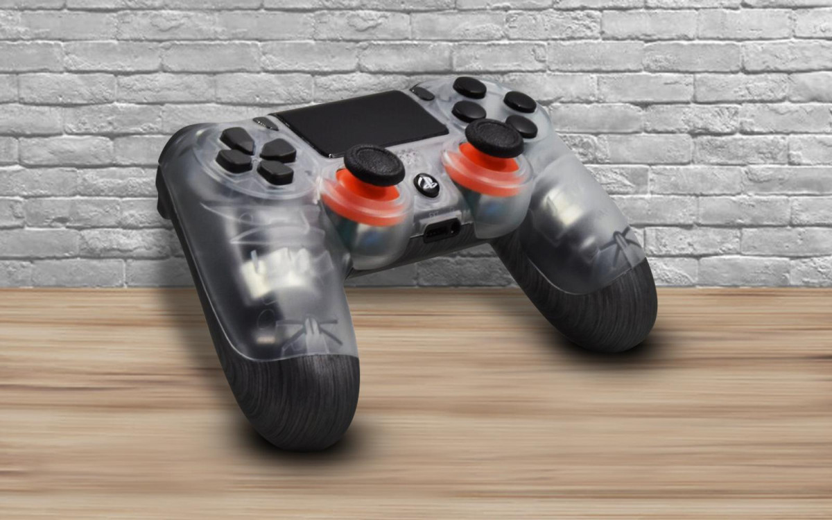 PS4 Transparent Custom Controller with Orange Sticks 