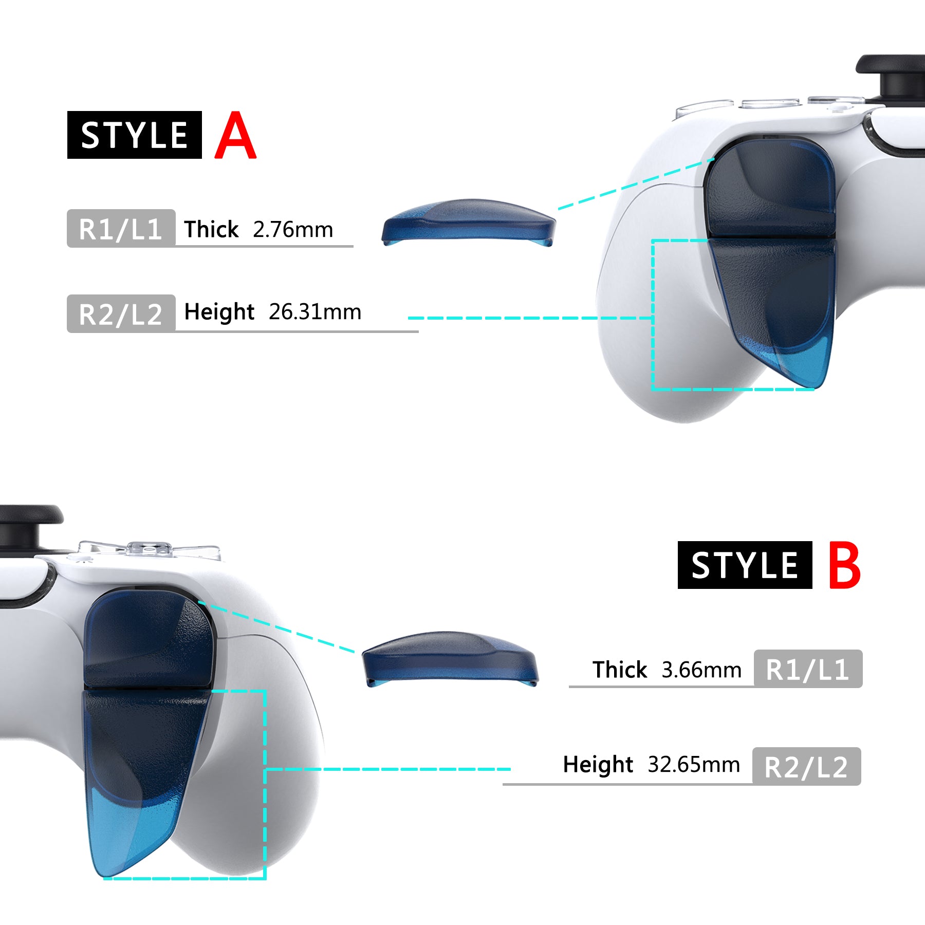 PlayVital PS5 Controller Trigger Extenders - Style A and B