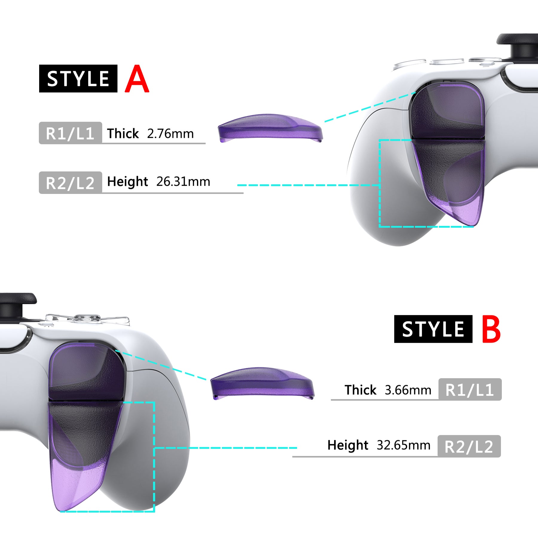 PlayVital PS5 Controller Trigger Extenders - Style A and B