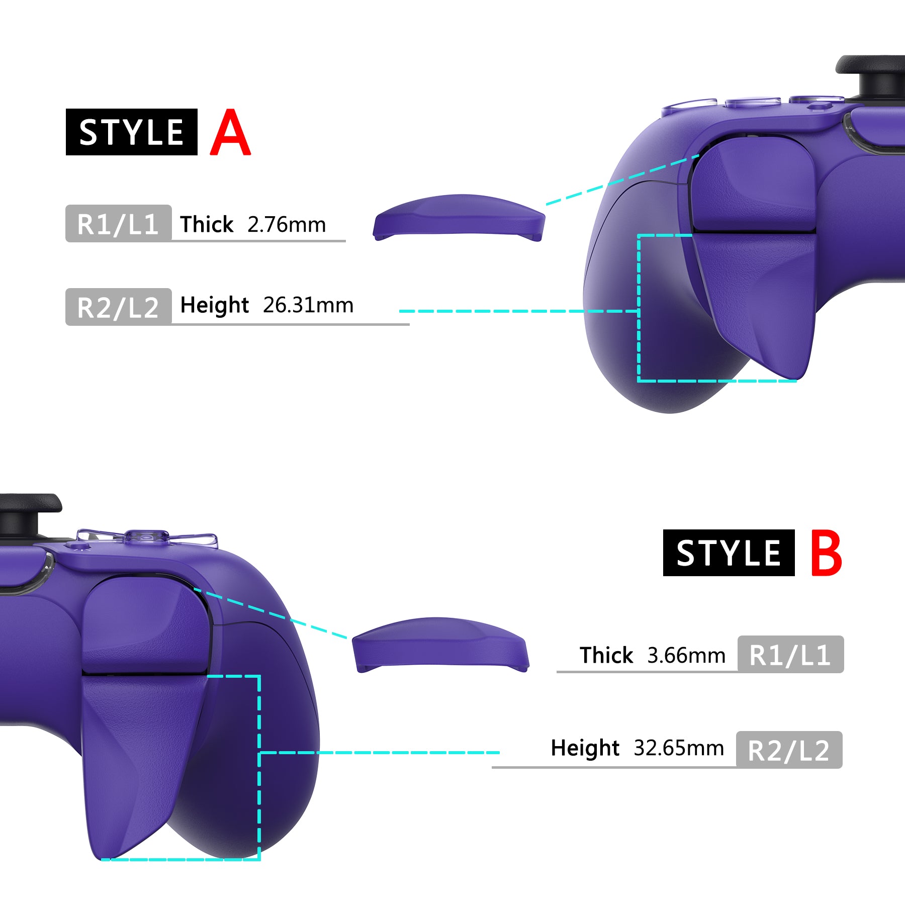 PlayVital PS5 Controller Trigger Extenders - Style A and B