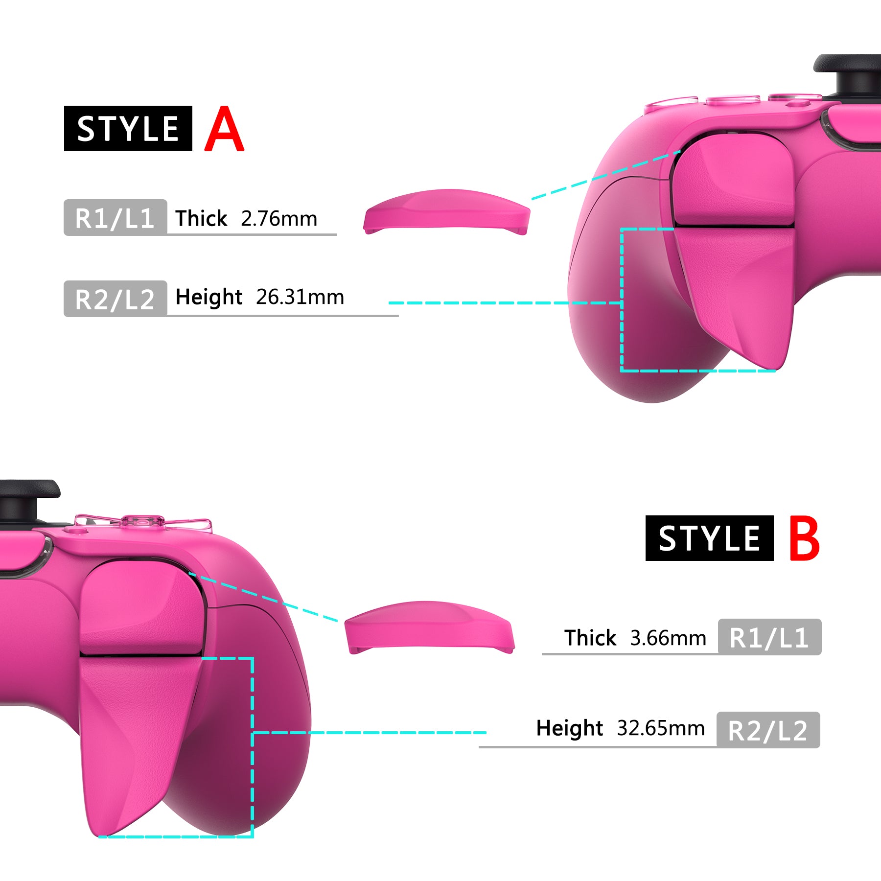 PlayVital PS5 Controller Trigger Extenders - Style A and B