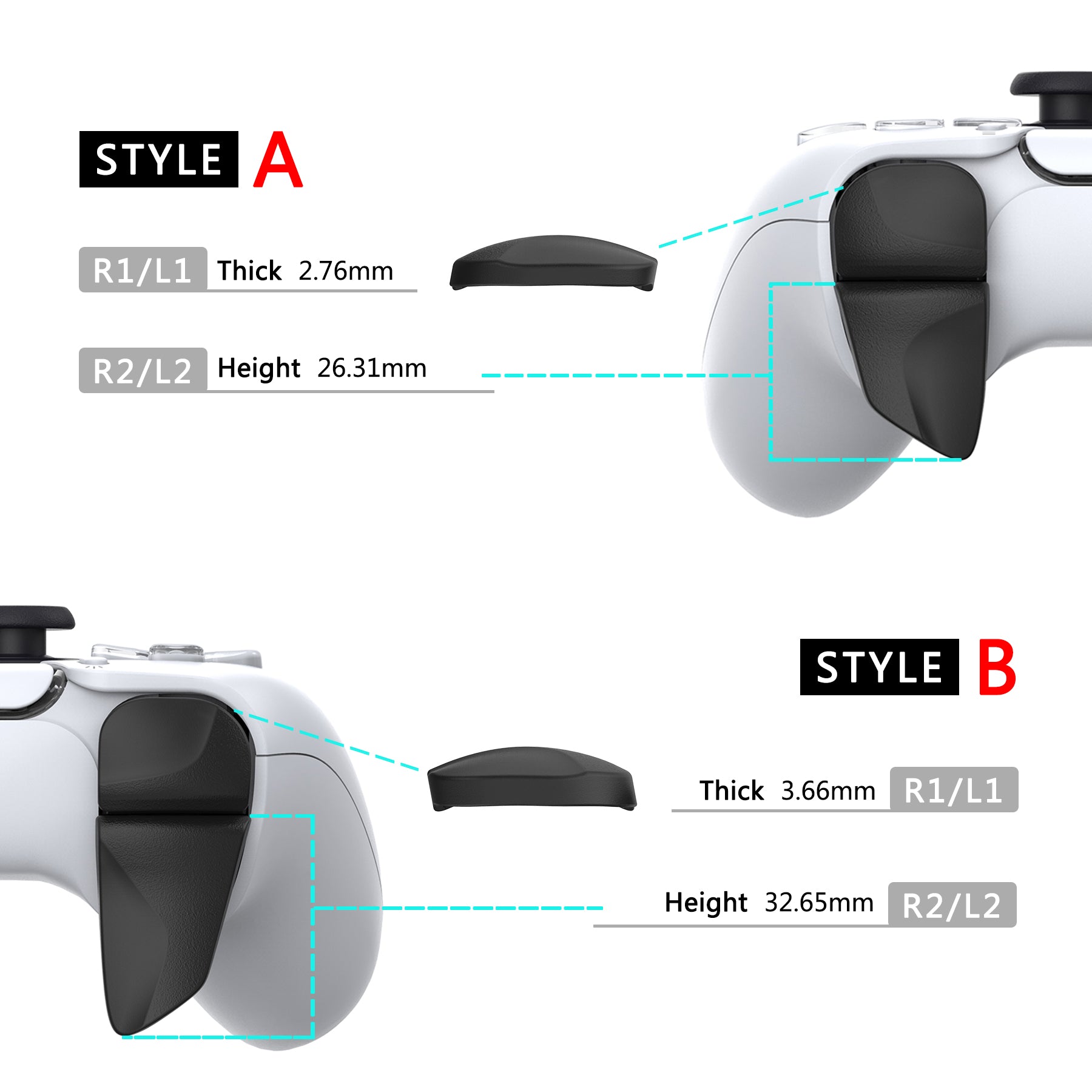 PlayVital PS5 Controller Trigger Extenders - Style A and B