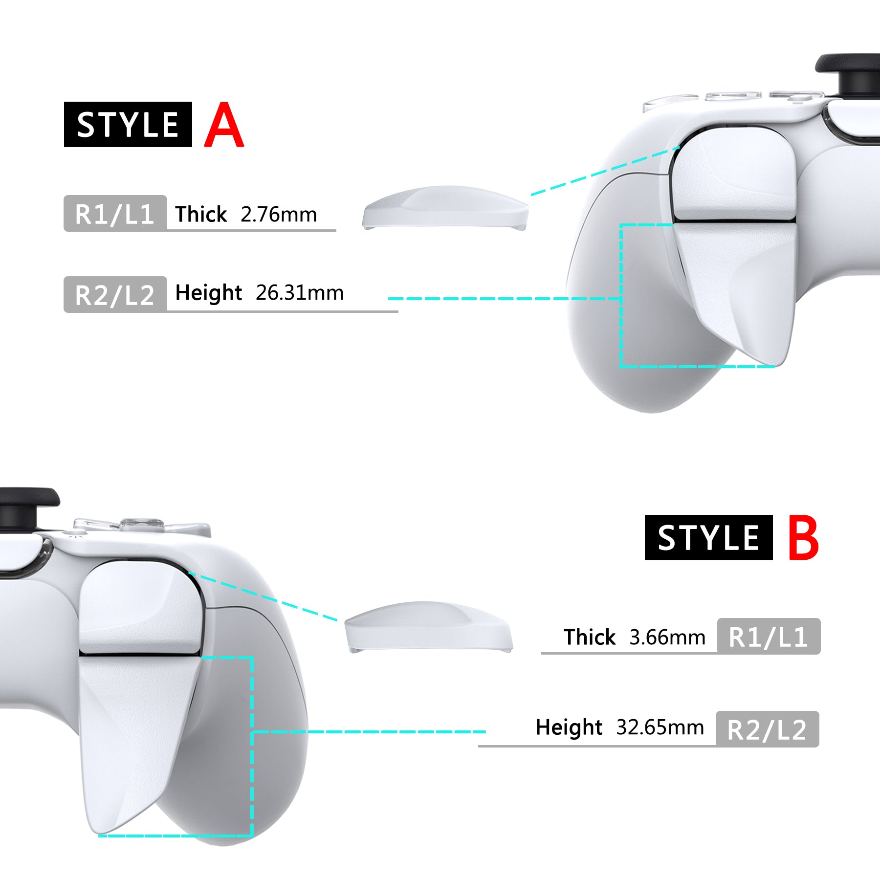 PlayVital PS5 Controller Trigger Extenders - Style A and B