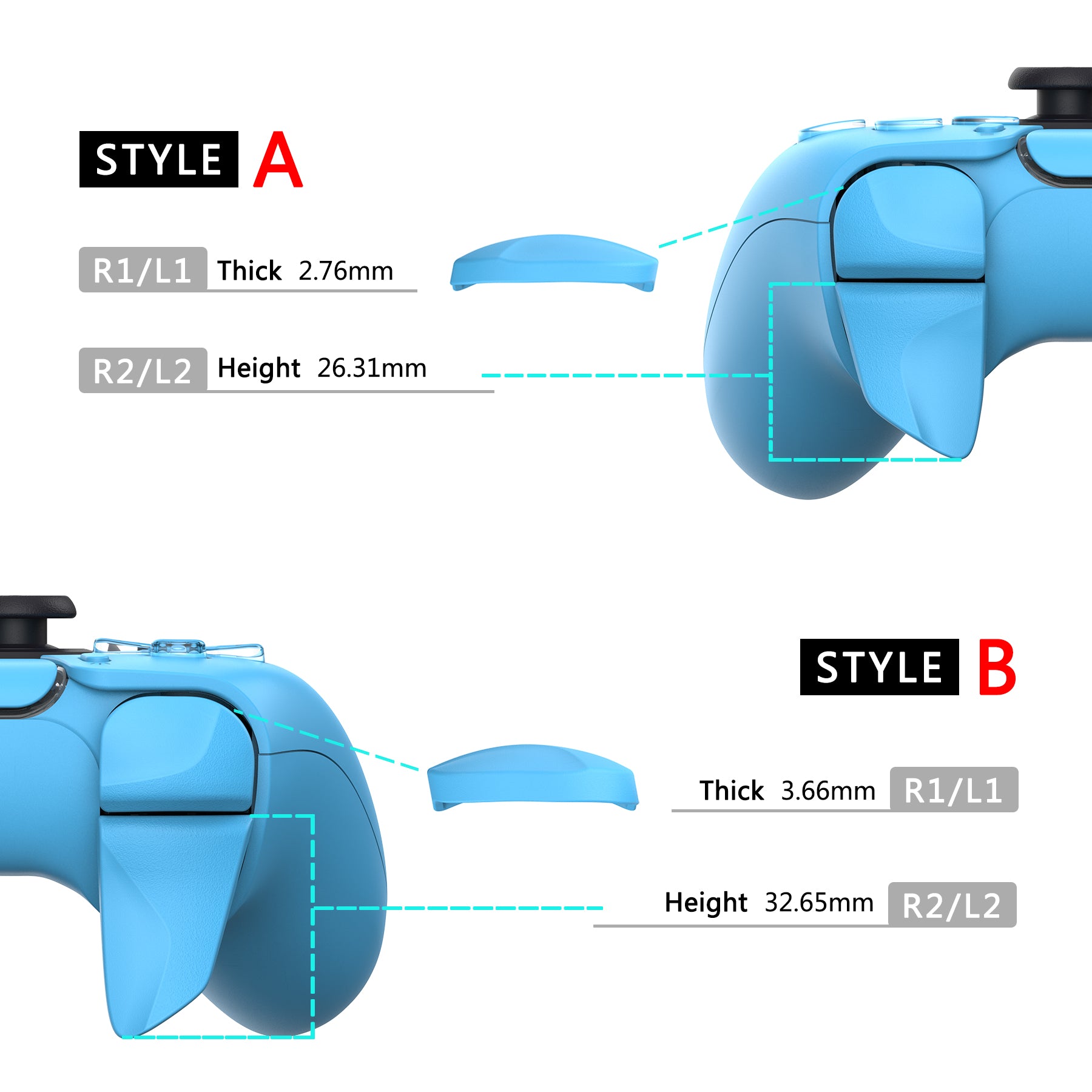 PlayVital PS5 Controller Trigger Extenders - Style A and B