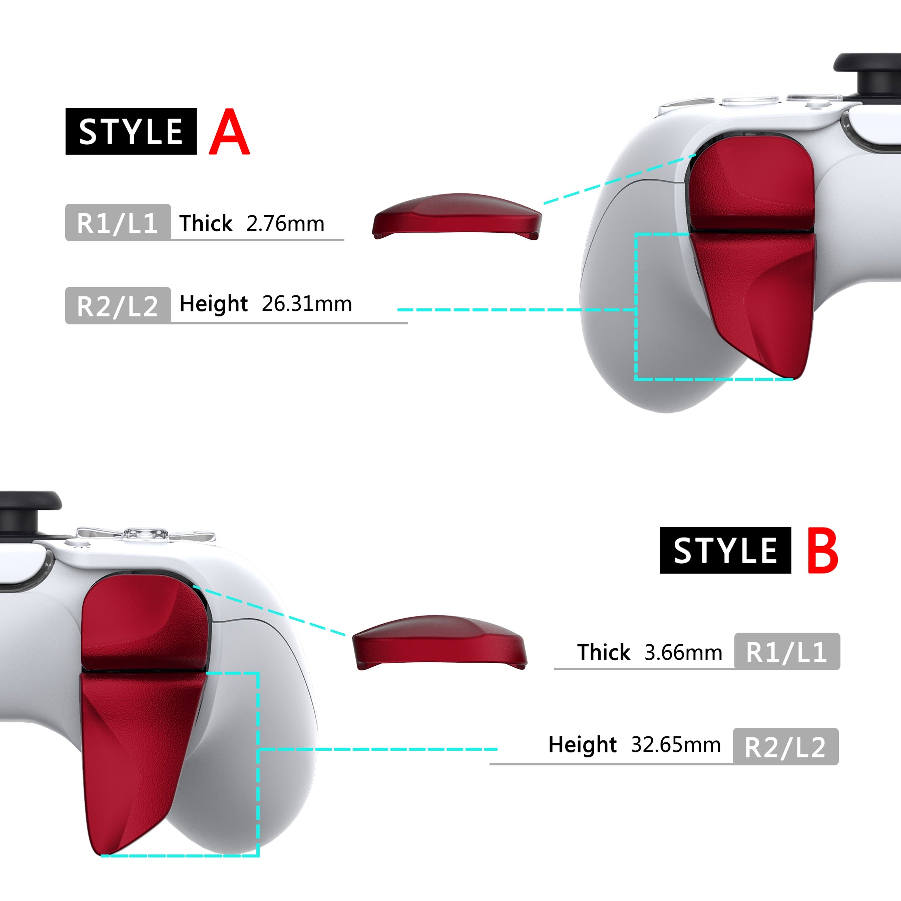 PlayVital PS5 Controller Trigger Extenders - Style A and B